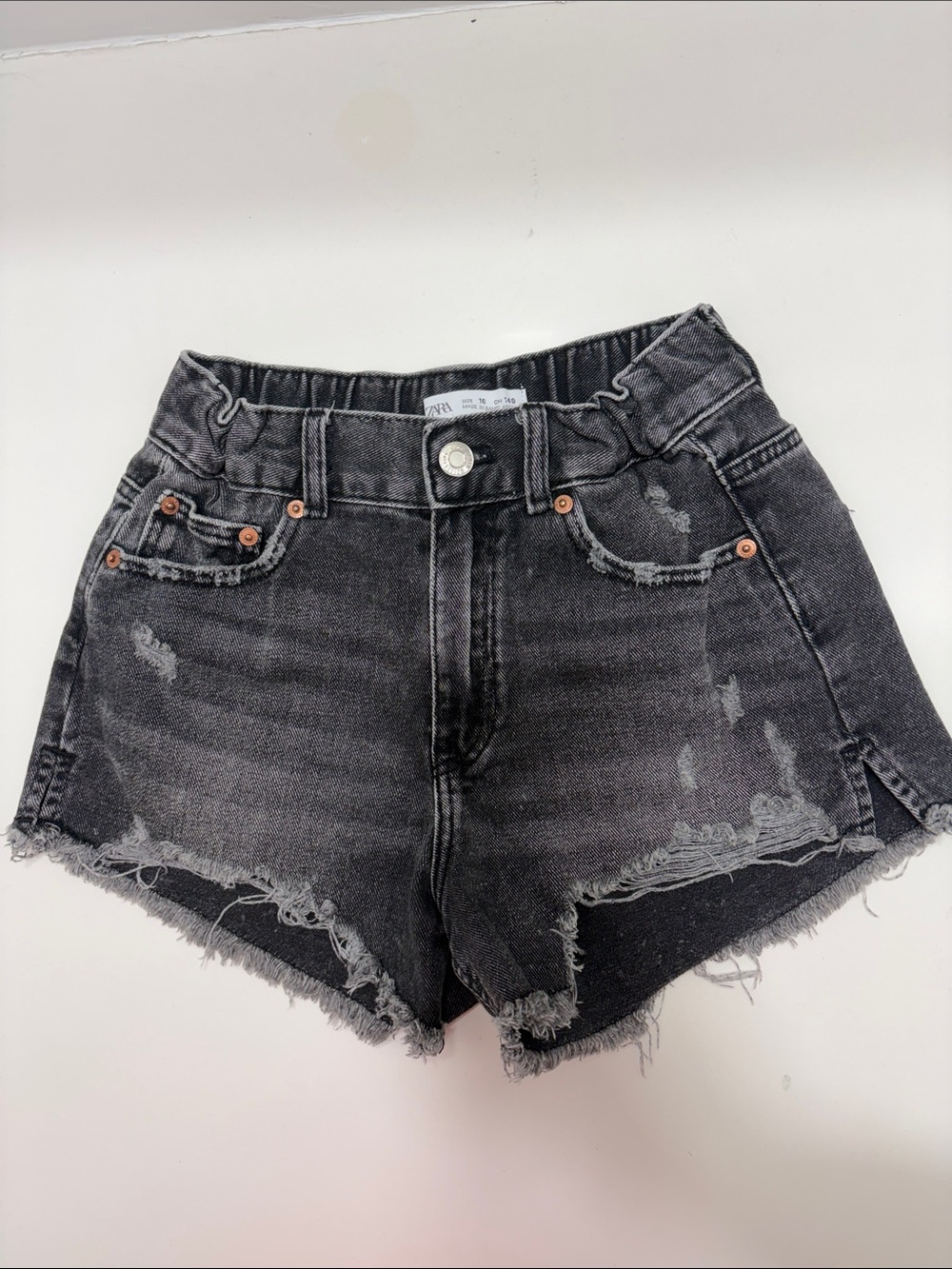 Zara Girls Black Distressed Denim Jean Shorts